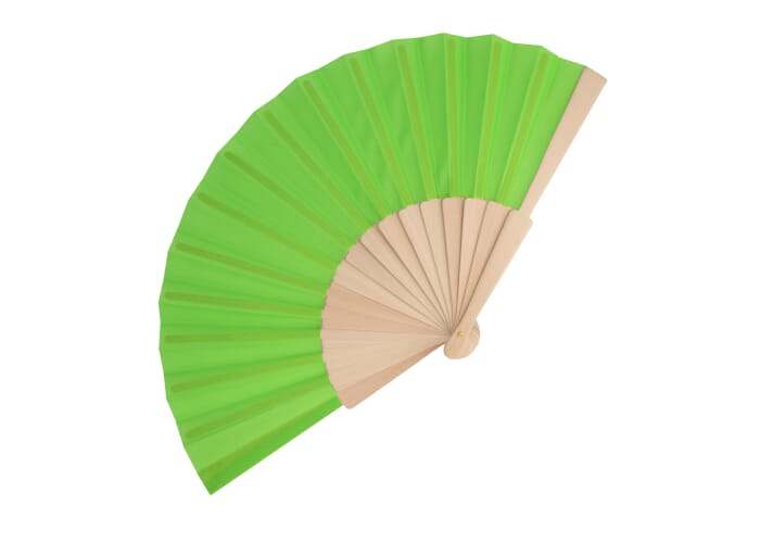 Éventail promotionnel coloré en bois et polyester recyclé Vert clair